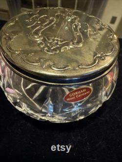 Antique Gorham Germany Victoria Silver Lid Crystal Trinket Power Jar