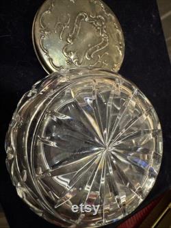 Antique Gorham Germany Victoria Silver Lid Crystal Trinket Power Jar