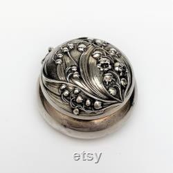 Antique Gorham Sterling Silver Chatelaine Powder Box Compact with Lily of the Valley Motif