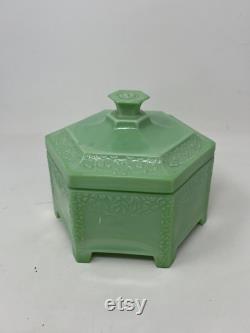 Antique Green Slag Glass Powder Box Ramses Paris Bathroom Decor Vanity