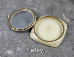 Antique Guilloche Celluloid, Metal, and Enameled Floral Poppies Powder Compact