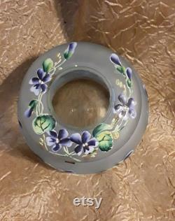 Antique Hair Receiver Bohemian Glass Enameled Victorian Violets Vintage Puff Powder Box Vanity Boudoir Casket