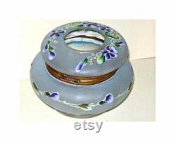 Antique Hair Receiver Bohemian Glass Enameled Victorian Violets Vintage Puff Powder Box Vanity Boudoir Casket