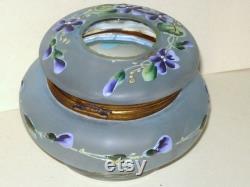 Antique Hair Receiver Bohemian Glass Enameled Victorian Violets Vintage Puff Powder Box Vanity Boudoir Casket