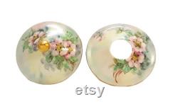 Antique Hair Receiver Powder Trinket Box Set Hand Painted Roses Victorian Vintage Vanity Shabby Cottage Boudoir