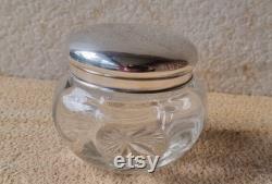 Antique Hallmarked Sterling Silver Topped Crystal Vanity Powder Jar Chester 1911 Richard Griffin
