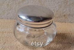 Antique Hallmarked Sterling Silver Topped Crystal Vanity Powder Jar Chester 1911 Richard Griffin