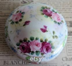 Antique Hand-Painted Floral Rose Lidded Powder Bowl FREE SHIPPING