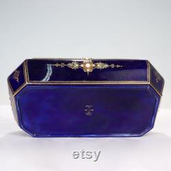 Antique Hand Painted Jeweled French Sevres Type Cobalt Blue Porcelain Table Box