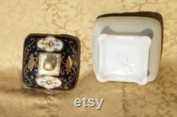 Antique Hand Painted Nippon Porcelain Powder Box Trinket Dish Black Trim Floral Shabby Cottage Chic 1
