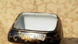Antique Hand Painted Nippon Porcelain Powder Box Trinket Dish Black Trim Floral Shabby Cottage Chic 1