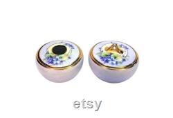 Antique Hand Painted Porcelain Powder Box Jar Hair Receiver Set Victorian Vintage Vanity Boudoir