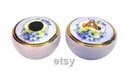 Antique Hand Painted Porcelain Powder Box Jar Hair Receiver Set Victorian Vintage Vanity Boudoir
