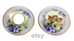 Antique Hand Painted Porcelain Powder Box Jar Hair Receiver Set Victorian Vintage Vanity Boudoir