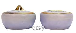 Antique Hand Painted Porcelain Powder Box Jar Hair Receiver Set Victorian Vintage Vanity Boudoir