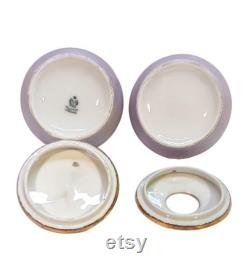 Antique Hand Painted Porcelain Powder Box Jar Hair Receiver Set Victorian Vintage Vanity Boudoir
