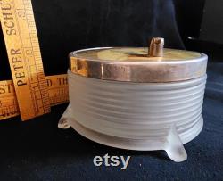 Antique Handheld Portrait Lid Vanity Mirror with Powder Puff Glass Bottom 1900