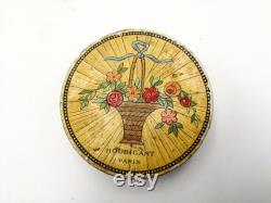 Antique Houbigant Paris Face Powder Box, Floral Art Deco Vanity Decor