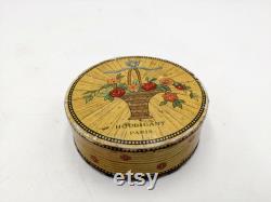 Antique Houbigant Paris Face Powder Box, Floral Art Deco Vanity Decor