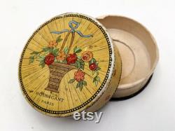Antique Houbigant Paris Face Powder Box, Floral Art Deco Vanity Decor