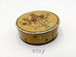 Antique Houbigant Paris Face Powder Box, Floral Art Deco Vanity Decor
