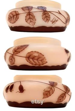Antique LOETZ VELEZ Cameo Glass Puff Powder Box Art Nouveau Art Glass Vanity Boudoir Casket