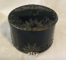 Antique Large Victorian Black Glass Lidded Vanity Powder Jar