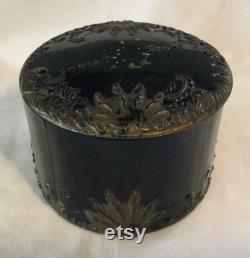Antique Large Victorian Black Glass Lidded Vanity Powder Jar