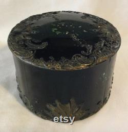 Antique Large Victorian Black Glass Lidded Vanity Powder Jar