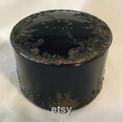 Antique Large Victorian Black Glass Lidded Vanity Powder Jar