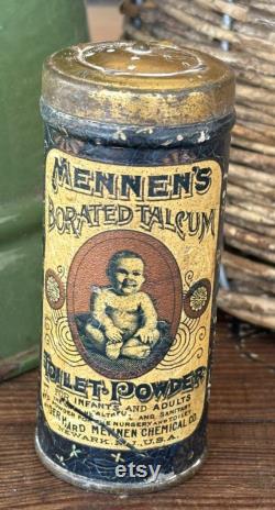 Antique Late 1800s Mennen's Borated Talcum Toilet Powder Tin Infant and Adult