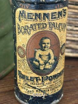 Antique Late 1800s Mennen's Borated Talcum Toilet Powder Tin Infant and Adult