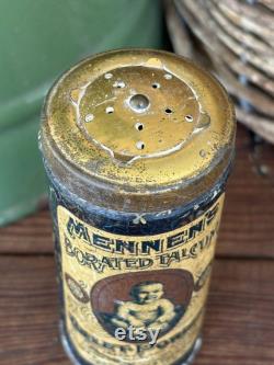 Antique Late 1800s Mennen's Borated Talcum Toilet Powder Tin Infant and Adult