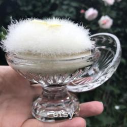 Antique Lead Crystal Glass Powder Jar, Swan Down Powder Puff, Rare Compote Shape, Silver Handle, Immaculate, Wonderful Gift, 4.25 x 3.25