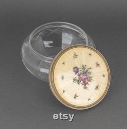 Antique Lenk Austria Guilloche Enamel Lid and Heavy Cut Glass Powder Jar, Vintage Vanity Decor, Wedding Gift for Bride