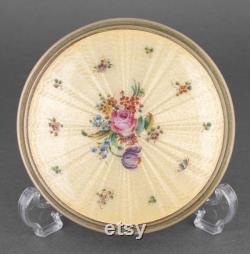 Antique Lenk Austria Guilloche Enamel Lid and Heavy Cut Glass Powder Jar, Vintage Vanity Decor, Wedding Gift for Bride