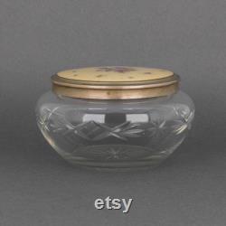 Antique Lenk Austria Guilloche Enamel Lid and Heavy Cut Glass Powder Jar, Vintage Vanity Decor, Wedding Gift for Bride