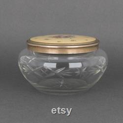 Antique Lenk Austria Guilloche Enamel Lid and Heavy Cut Glass Powder Jar, Vintage Vanity Decor, Wedding Gift for Bride