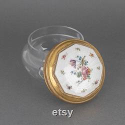 Antique Lenk Austria Hand Painted Guilloche Enamel Lid and Heavy Cut Glass Powder Jar, Vintage Vanity Decor, Trinket Box Gift for Bride