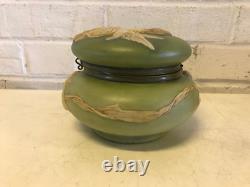 Antique Likely European Ceramic Powder Jar Vanity Box w Woman Cherubs Decoration
