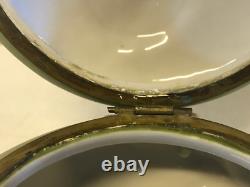 Antique Likely European Ceramic Powder Jar Vanity Box w Woman Cherubs Decoration