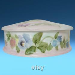 Antique Limoges Porcelain Round Trinket Dish Keepsake Holder Dresser Box Powder Box w Lid Vanity Box Hand Painted Flowers France