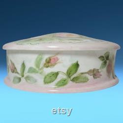 Antique Limoges Porcelain Round Trinket Dish Keepsake Holder Dresser Box Powder Box w Lid Vanity Box Hand Painted Flowers France