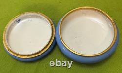 Antique Limoges Powder Box D&C Heavenly Blue Gold Daisy Butterfly Dresser Jar