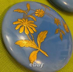 Antique Limoges Powder Box D&C Heavenly Blue Gold Daisy Butterfly Dresser Jar