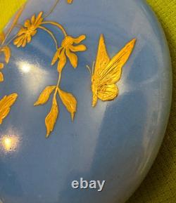 Antique Limoges Powder Box D&C Heavenly Blue Gold Daisy Butterfly Dresser Jar