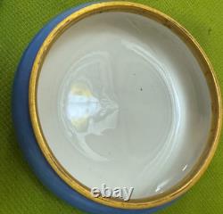 Antique Limoges Powder Box D&C Heavenly Blue Gold Daisy Butterfly Dresser Jar