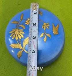 Antique Limoges Powder Box D&C Heavenly Blue Gold Daisy Butterfly Dresser Jar