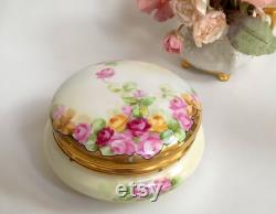 Antique Limoges Powder Box c 1902 Made by T and V Limoges France Floral Porcelain Design Gold Gilt Lid