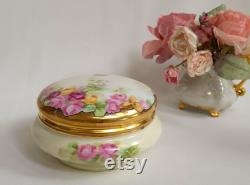 Antique Limoges Powder Box c 1902 Made by T and V Limoges France Floral Porcelain Design Gold Gilt Lid